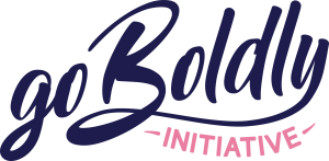 Go Boldly Initiative logo in light pink and dark blue